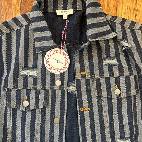 Umgee Dark Blue Striped Denim Vest - Picture 4 of 5